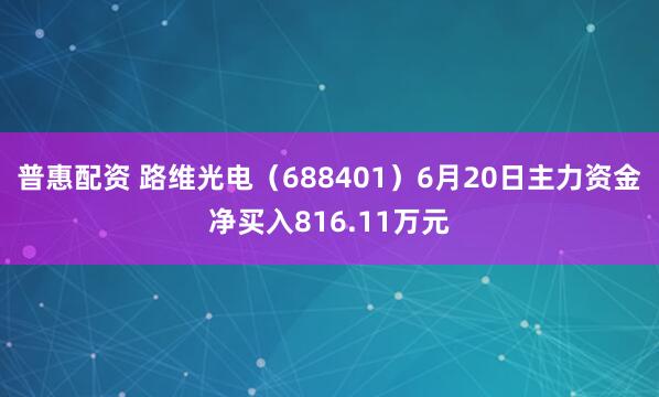 普惠配资 路维光电（688401）6月20日主力资金净买入816.11万元